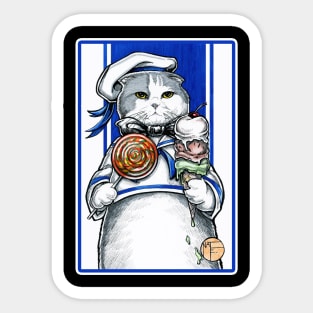 Sailor Cat With Ice Cream - White Outlined Version Sticker